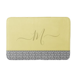Modern Nautical Yellow Gray Seashell Shell Elegant Bath Mat