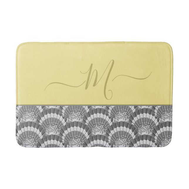 Modern Nautical Yellow Gray Seashell Shell Elegant Bath Mat (Front)