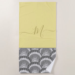 Modern Nautical Yellow Gray Seashell Shell Elegant Beach Towel