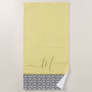 Modern Nautical Yellow Gray Seashell Shell Elegant Beach Towel