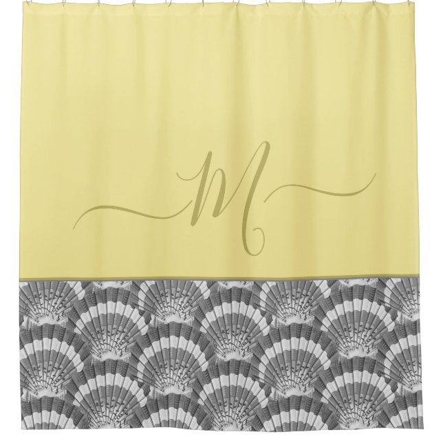 Modern Nautical Yellow Gray Seashell Shell Elegant Shower Curtain (Front)