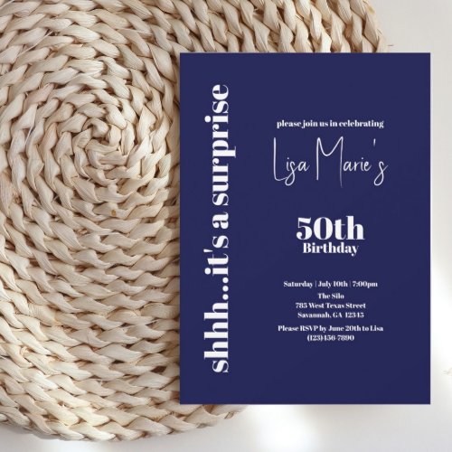 Modern Navy 50th Surprise Birthday Invitation