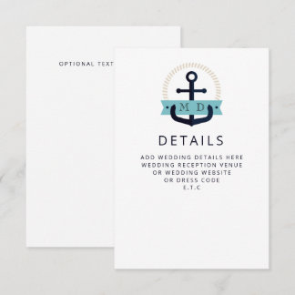 Modern Navy Anchor Nautical Monogram Wedding  Encl Enclosure Card