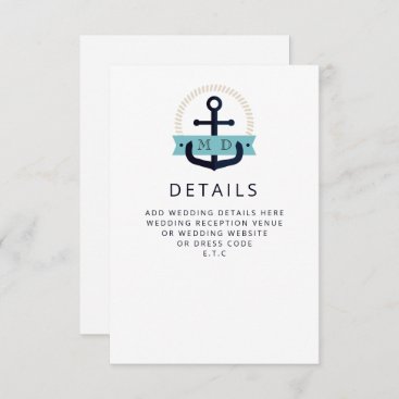 Modern Navy Anchor Nautical Monogram Wedding  Encl Enclosure Card
