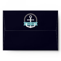 Modern Navy Anchor Nautical Monogram Wedding  Envelope