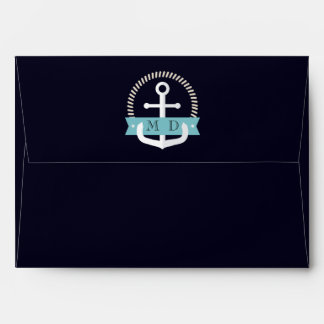 Modern Navy Anchor Nautical Monogram Wedding  Envelope