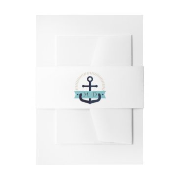 Modern Navy Anchor Nautical Monogram Wedding  Invi Invitation Belly Band