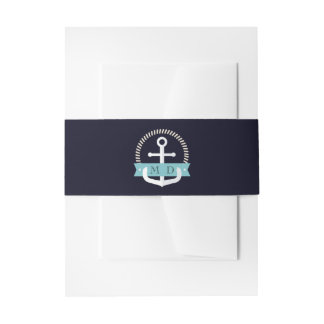 Modern Navy Anchor Nautical Monogram Wedding Invitation Belly Band