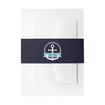Modern Navy Anchor Nautical Monogram Wedding  Invitation Belly Band