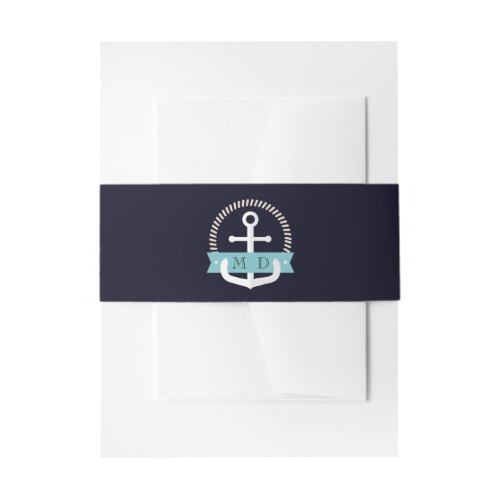Modern Navy Anchor Nautical Monogram Wedding  Invitation Belly Band