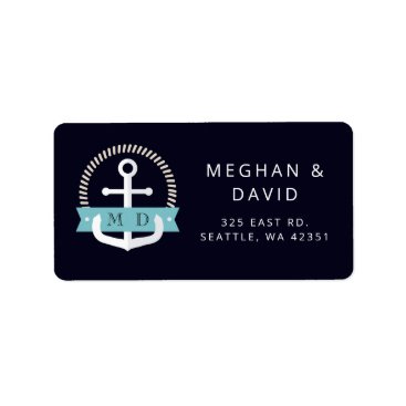 Modern Navy Anchor Nautical Monogram Wedding  Label