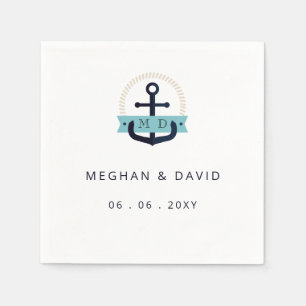Modern Navy Anchor Nautical Monogram Wedding   Nap Napkins