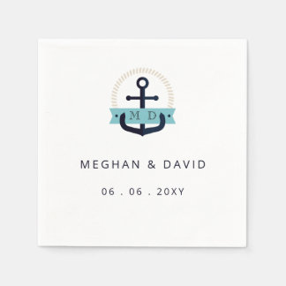 Modern Navy Anchor Nautical Monogram Wedding   Nap Napkins