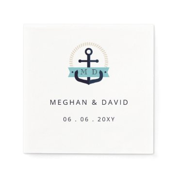 Modern Navy Anchor Nautical Monogram Wedding   Nap Napkins