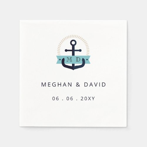 Modern Navy Anchor Nautical Monogram Wedding   Nap Napkins