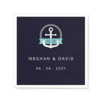 Modern Navy Anchor Nautical Monogram Wedding   Napkins