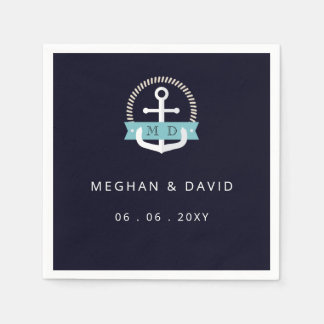 Modern Navy Anchor Nautical Monogram Wedding   Napkins