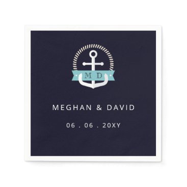 Modern Navy Anchor Nautical Monogram Wedding   Napkins