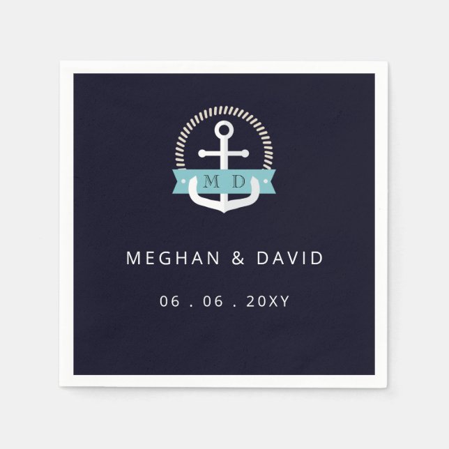 Modern Navy Anchor Nautical Monogram Wedding   Napkins (Front)
