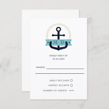 Modern Navy Anchor Nautical Monogram Wedding RSVP