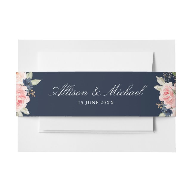 Modern Navy and blush floral belly band (Front Example)