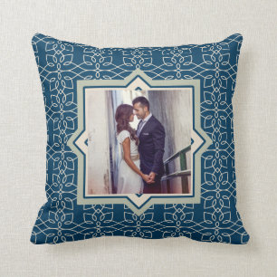 Modern Navy and Blush Pattern with Two Photos Throw Pillow
