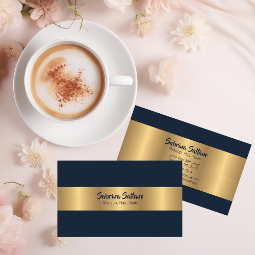 Modern Navy and Brushed Gold  Business Card