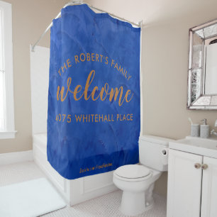 Modern Navy and Copper Personalized Name Shower Curtain