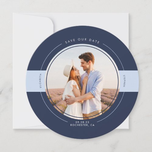 Modern Navy and Dusty Blue Save the Date Photo