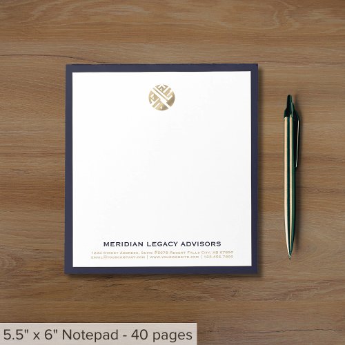 Modern Navy and Gold Business Notepad with Logo