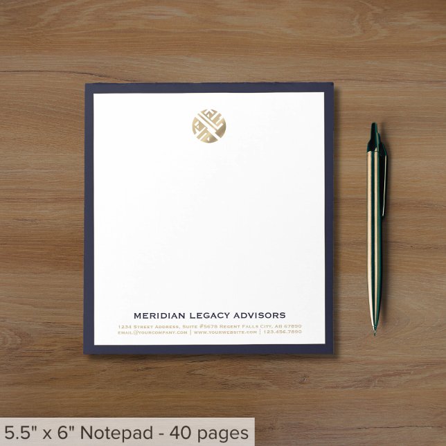 Modern Navy and Gold Business Notepad with Logo (Creator Uploaded)