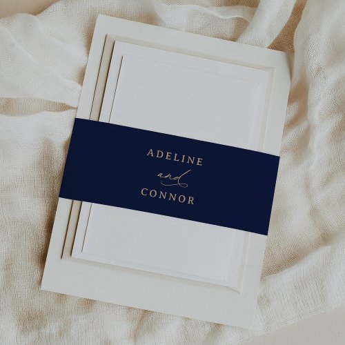 Modern Navy and Gold Calligraphy Wedding Invitation Belly Band