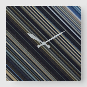 Modern Navy and Gold Multicolor Stripes Square Wall Clock