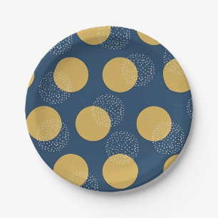 Modern Navy and Gold Polka Dot Paper Plates