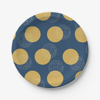 Modern Navy and Gold Polka Dot Paper Plates