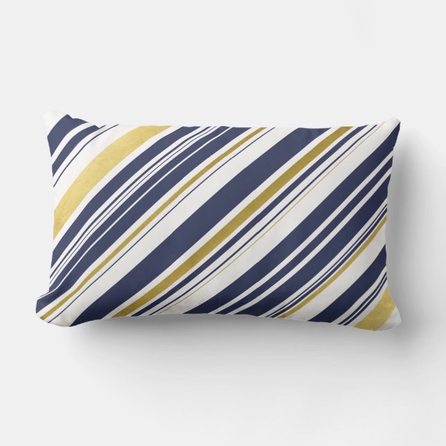 Modern Navy and Gold Stripes Lumbar Pillow (Front)