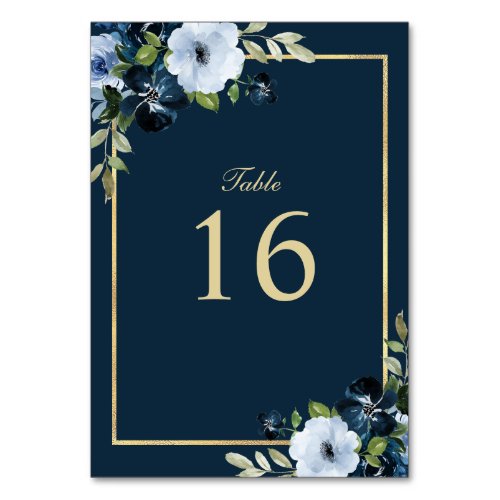 modern navy and gold wedding table number
