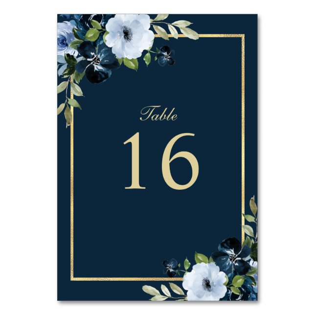modern navy and gold wedding table number (Front)