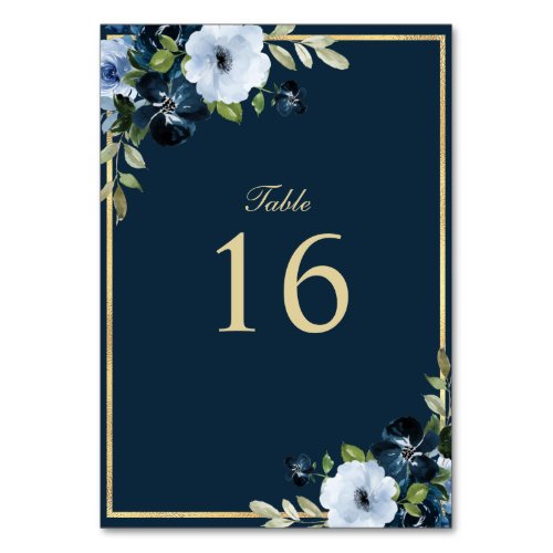 modern navy and gold wedding table number