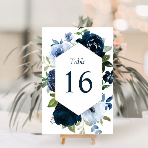 modern navy and light blue wedding table number