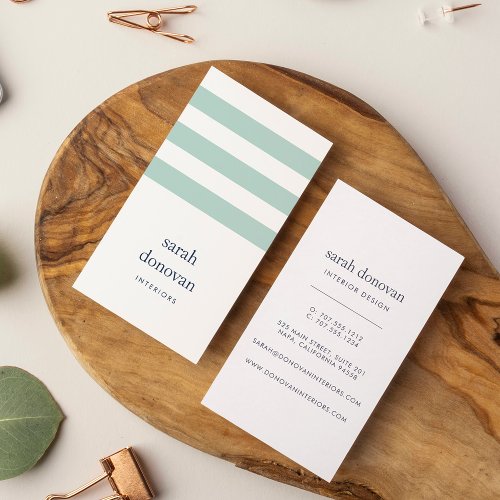 Modern Navy and Mint Stripe Business Card