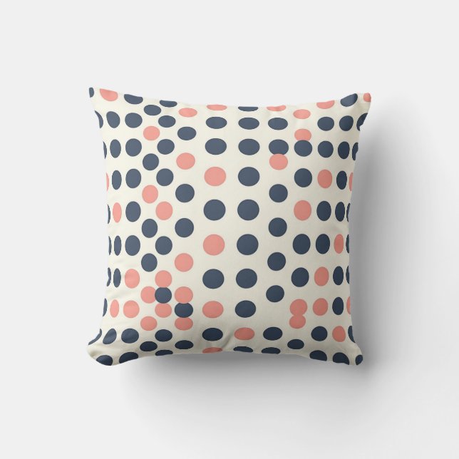 Modern Navy and Peach Geometric Polka Dot  Throw Pillow (Front)