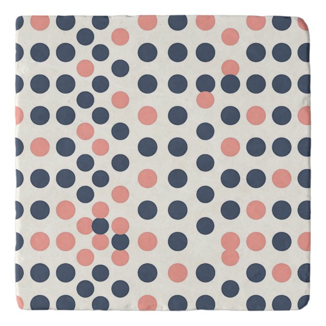 Modern Navy and Peach Geometric Polka Dot  Trivet (Front)