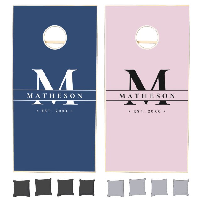 Modern Navy and Pink Custom Monogram Wedding Cornhole Set (Set)