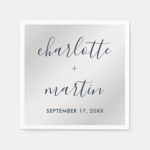 Modern Navy and Silver Engagement Wedding Shower Napkins