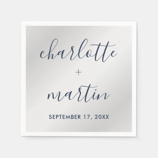 Modern Navy and Silver Engagement Wedding Shower Napkins (Front)