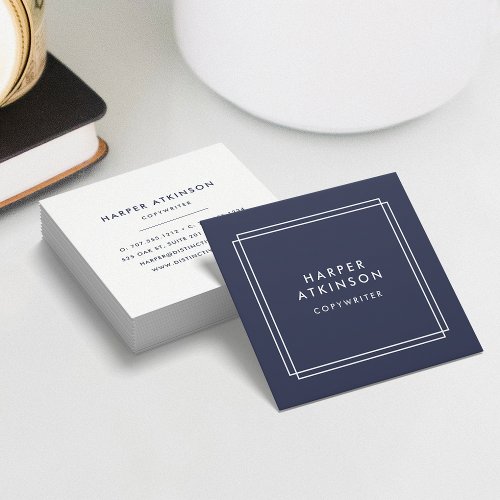 Modern Navy and White Bordered Square Business Card