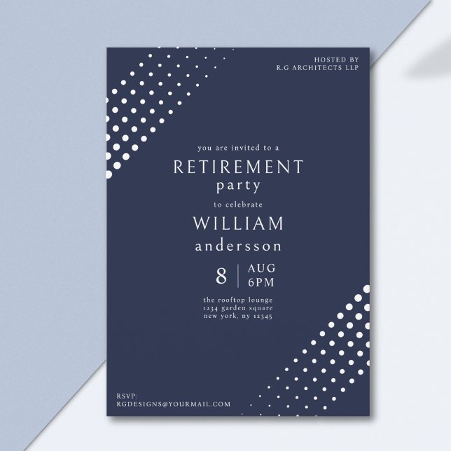 Modern Navy and White Corporate Men's Retirement Invitation (Creator Uploaded)
