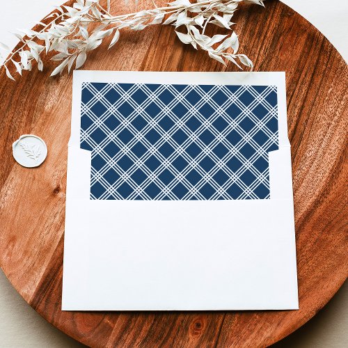 Modern Navy and White Plaid Pattern Envelope Liner