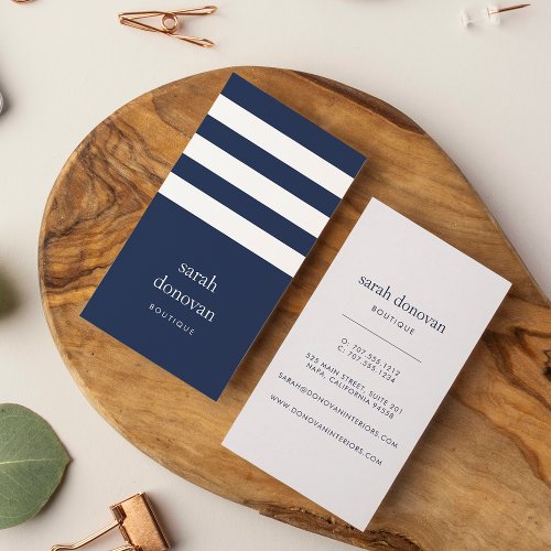 Modern Navy and White Stripe Business Card